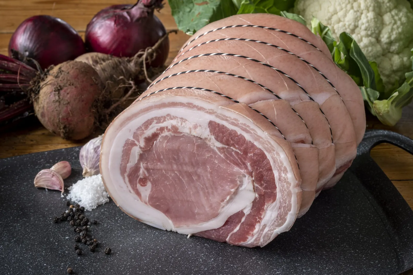Rolled pork joint with crackling