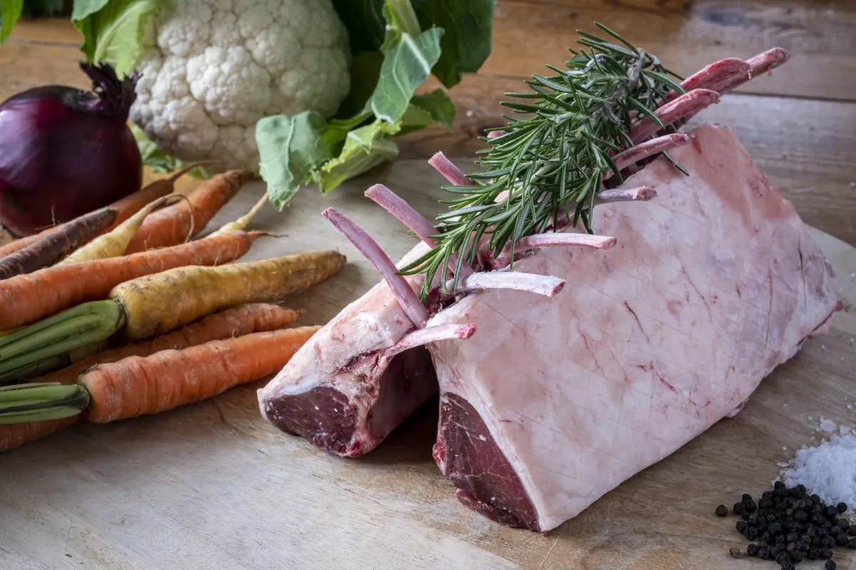 Rack of Springfield lamb with fresh vegetables