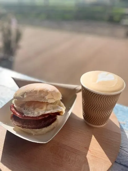 Breakfast bap and a coffee in the sunshine